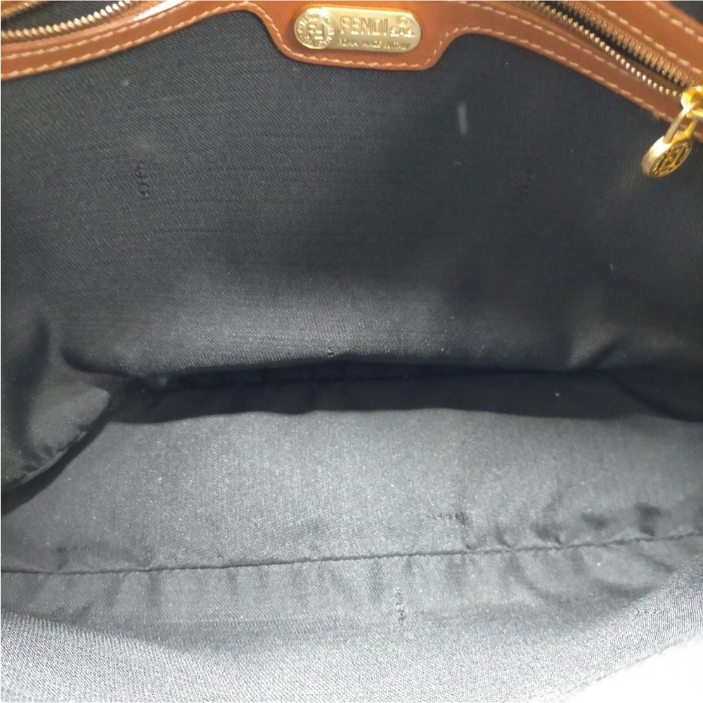 Fendi Striped Canvas Shoulder Bag in Black And Brown - Picture 8 of 10